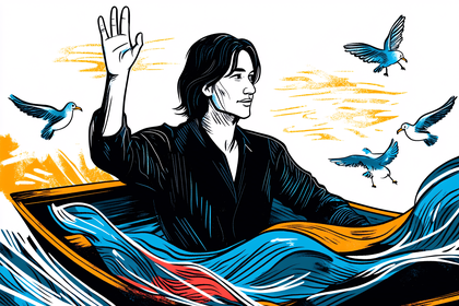 Man in Boat with Seagulls