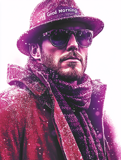 Man In Hat And Coat In Snow