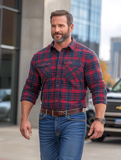 Man In Plaid Shirt Outdoors
