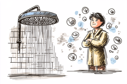Man in Robe Waiting for Shower