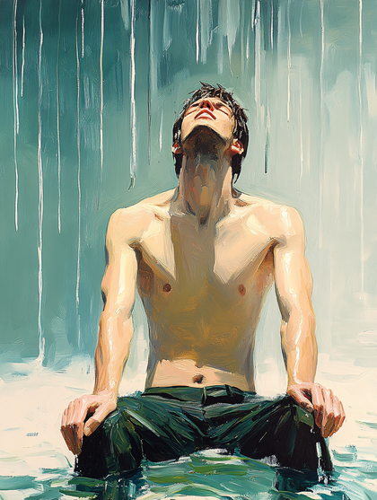 Man in Serene Shower