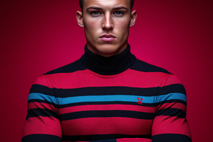 Man In Striped Turtleneck Sweater