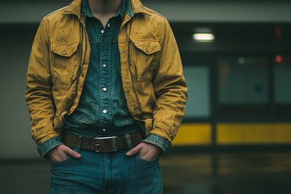 Man In Yellow Jacket And Denim Shirt