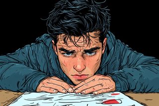 Man Leaning Over Table with Worried Expression