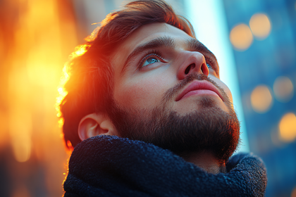 Man Looking Up at Sunlight