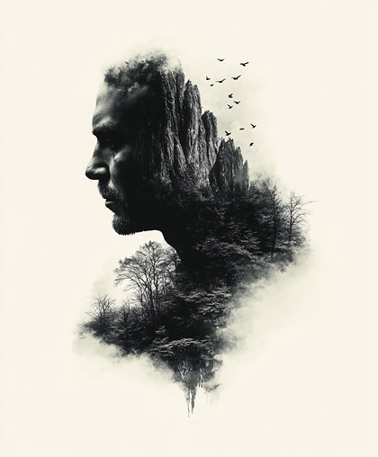 Man Mountain Landscape Double Exposure