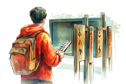 Man Navigating with Phone at Directional Signs
