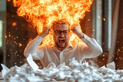Man on Fire at Desk