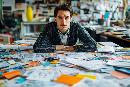 Man Overwhelmed by Work