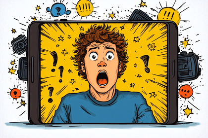 Man Shocked at Smartphone Display, Cartoon Style