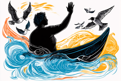 Man Sailing on a Boat with Seagulls