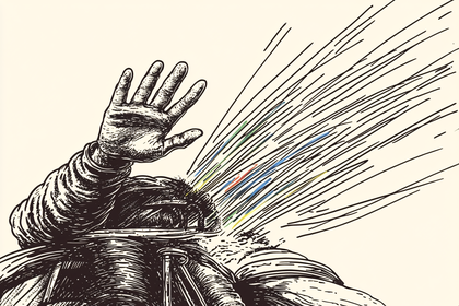 Man Shielding Eyes From Burst of Light