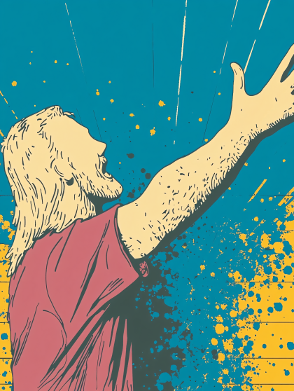 Man Shouting With Arms Raised
