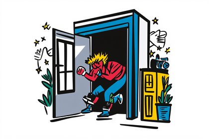 Man Sneaking Out Of Building