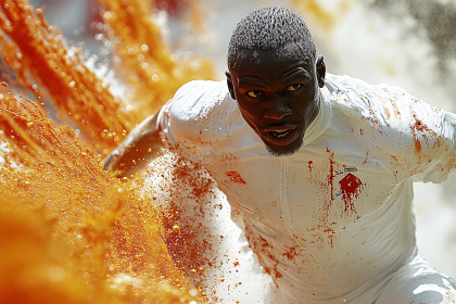 Man Splashed with Orange Liquid