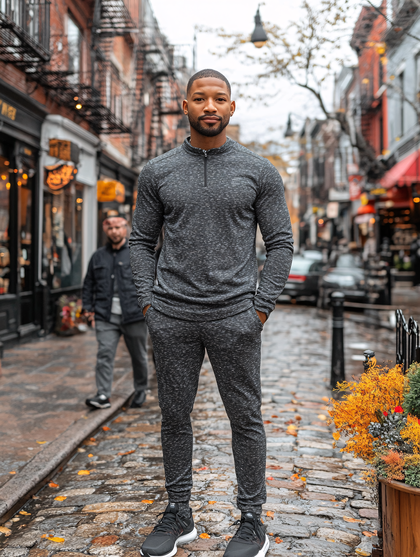 Man Standing On Cobblestone Street