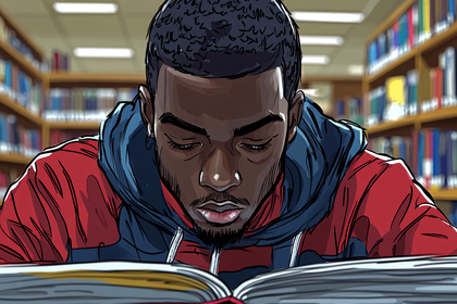 Man Studying In Library