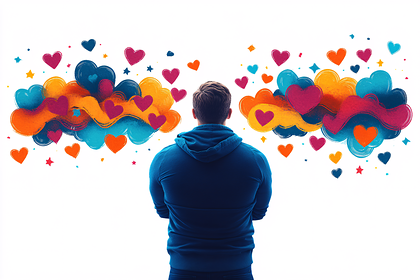 Man Surrounded by Hearts