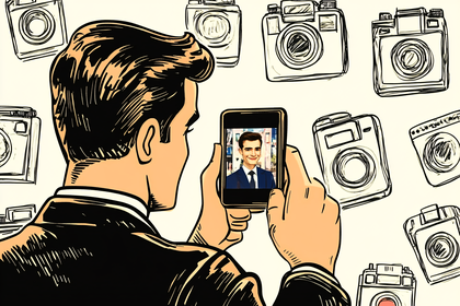 Man Taking a Selfie with Cameras in the Background
