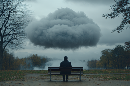 Man Under a Cloud of Smoke on a Bench