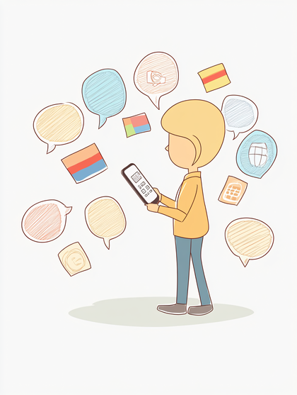 Man Using Smartphone with Chat Bubbles