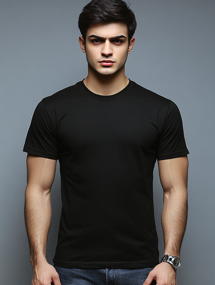 Man Wearing Black T-Shirt