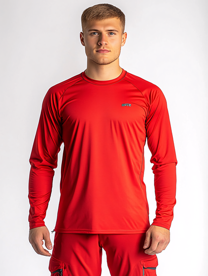 Man Wearing Red Long Sleeve Shirt