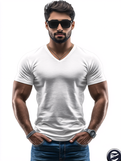 Man Wearing White T-Shirt and Jeans