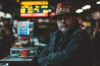 Man with a Fedora in a Cafe