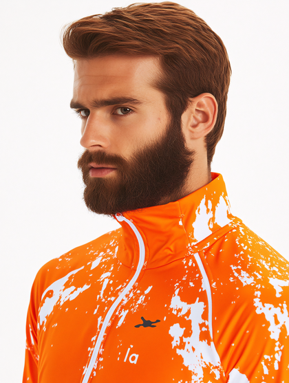 Man With Beard In Orange Splatter Jacket