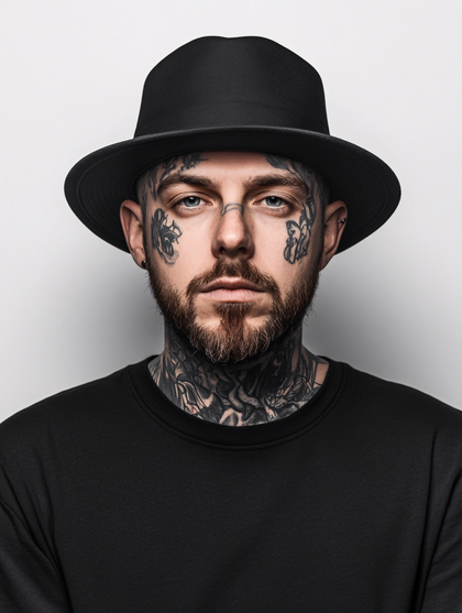 Man With Face Tattoo Wearing Hat