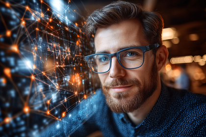 Man with Glasses and Digital Overlay