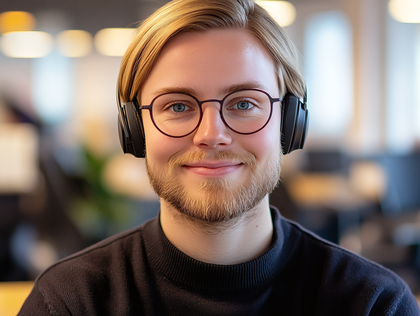 Man with Headphones and Glasses Smiling