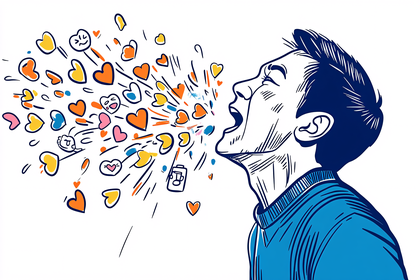 Man with Hearts Erupting