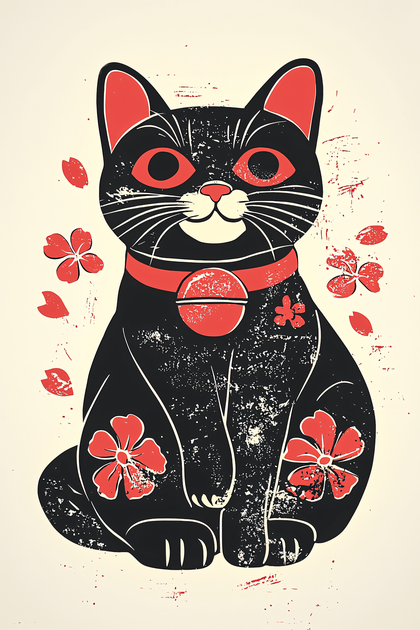 Maneki Neko Cat Illustration