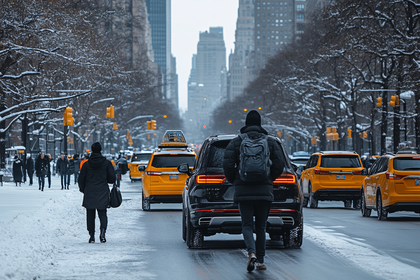 Manhattan Winterscape with Yellow Taxis