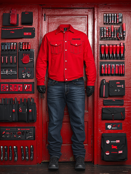 Mannequin in Red Shirt with Tool Organizers