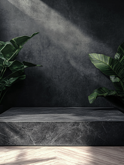 Marble Platform with Tropical Leaves
