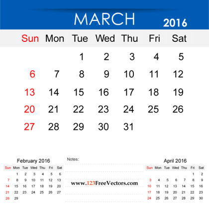 March 2016 Calendar Printable