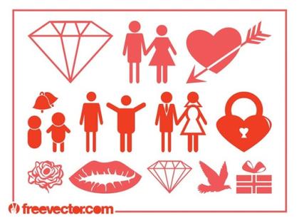 Marriage and Love Icons Free Vector