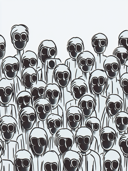 Masked Crowd Monochrome