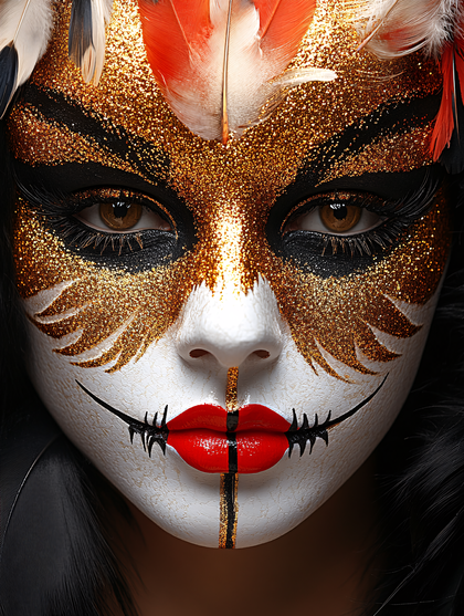 Masked Face With Golden Glitter Makeup
