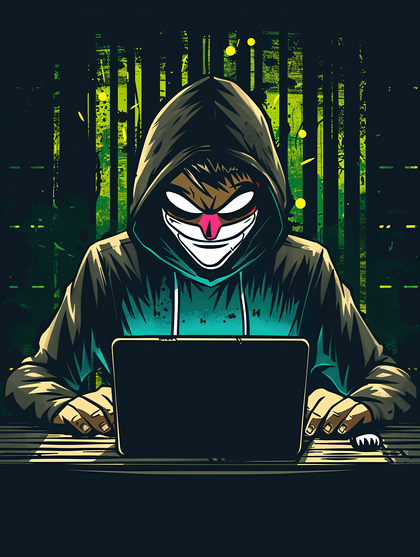 Masked Hacker in Hoodie Using Laptop