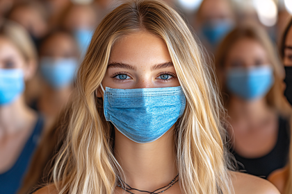 Masked Woman In Crowd