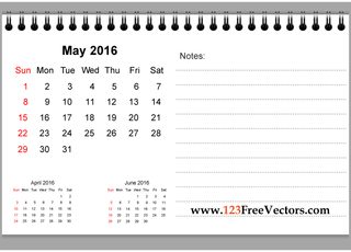 May 2016 Printable Calendar with Notes