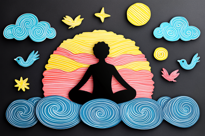 Meditating Silhouette Surrounded By Celestial Elements