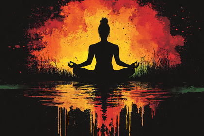 Meditating Silhouette with Abstract Background