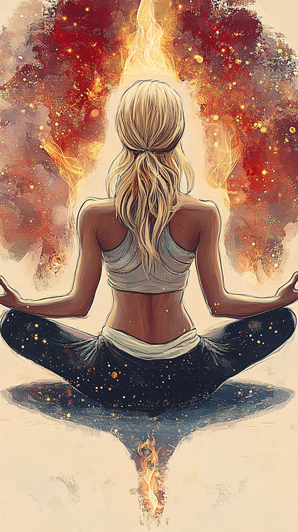 Meditating Woman In Cosmic Flames