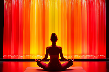 Meditating Woman Silhouette in Colorful Backdrop