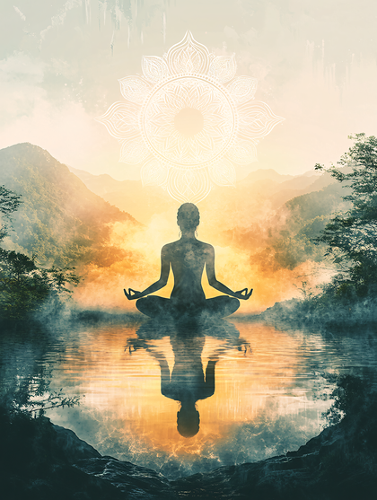 Meditating Woman Silhouette with Mandala